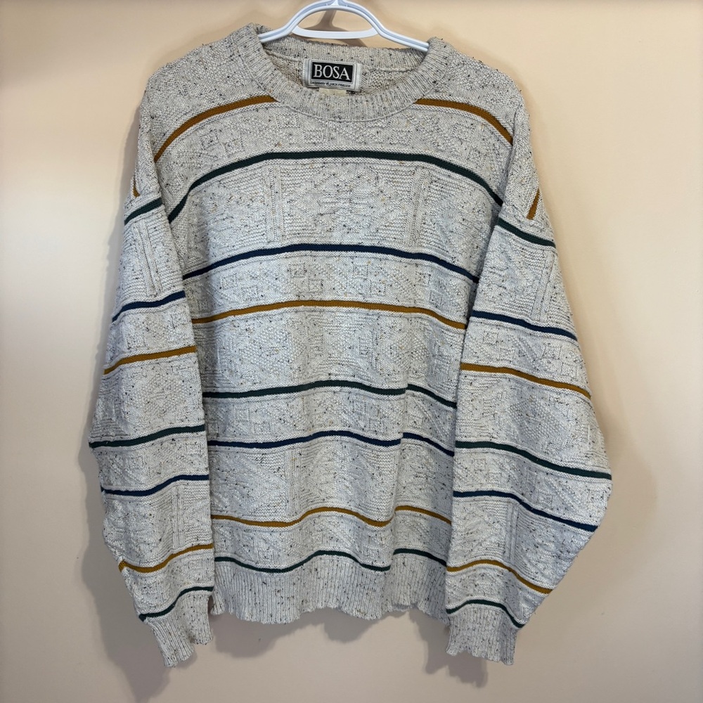 Vintage Men's Crewneck Knit Sweater Heathered Multicolor Stripes Cottagecore